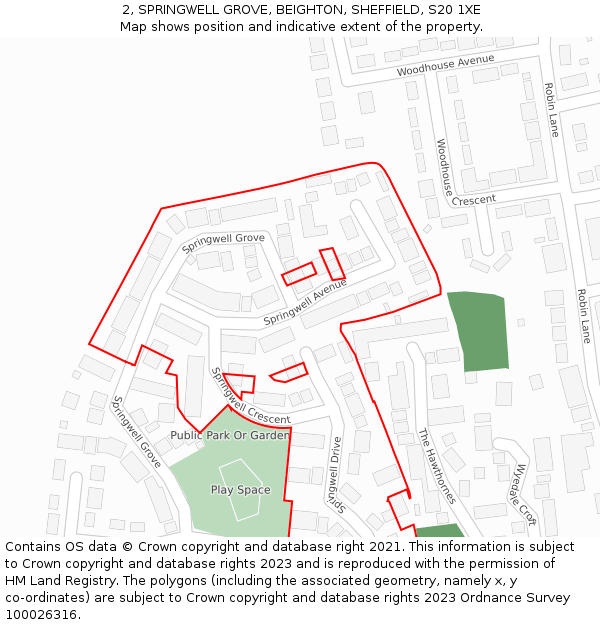2, SPRINGWELL GROVE, BEIGHTON, SHEFFIELD, S20 1XE: Location map and indicative extent of plot