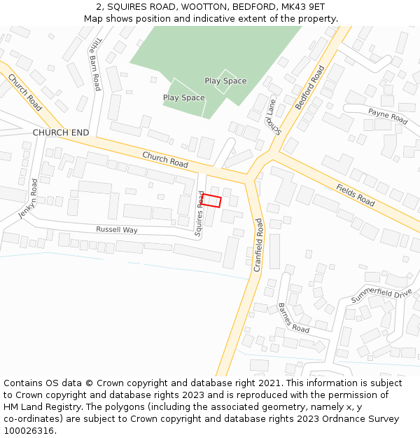 2, SQUIRES ROAD, WOOTTON, BEDFORD, MK43 9ET: Location map and indicative extent of plot