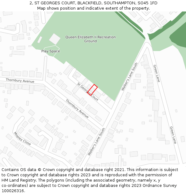 2, ST GEORGES COURT, BLACKFIELD, SOUTHAMPTON, SO45 1FD: Location map and indicative extent of plot