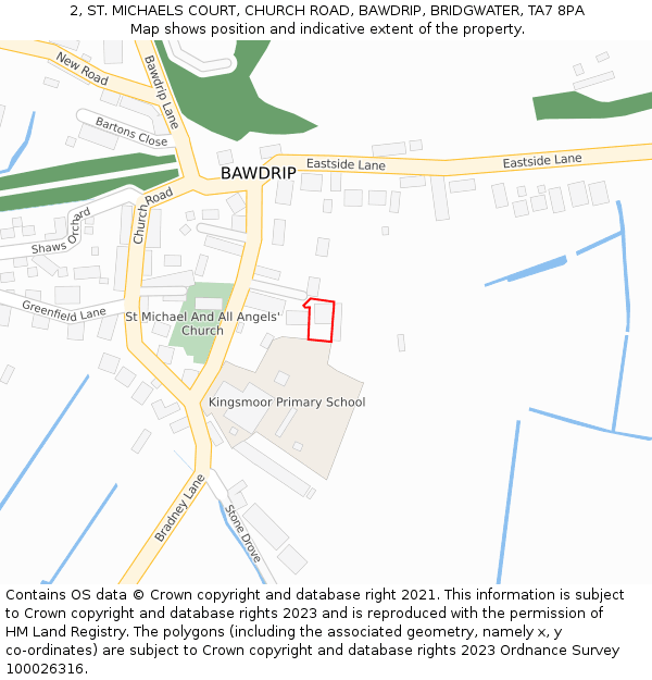 2, ST. MICHAELS COURT, CHURCH ROAD, BAWDRIP, BRIDGWATER, TA7 8PA: Location map and indicative extent of plot