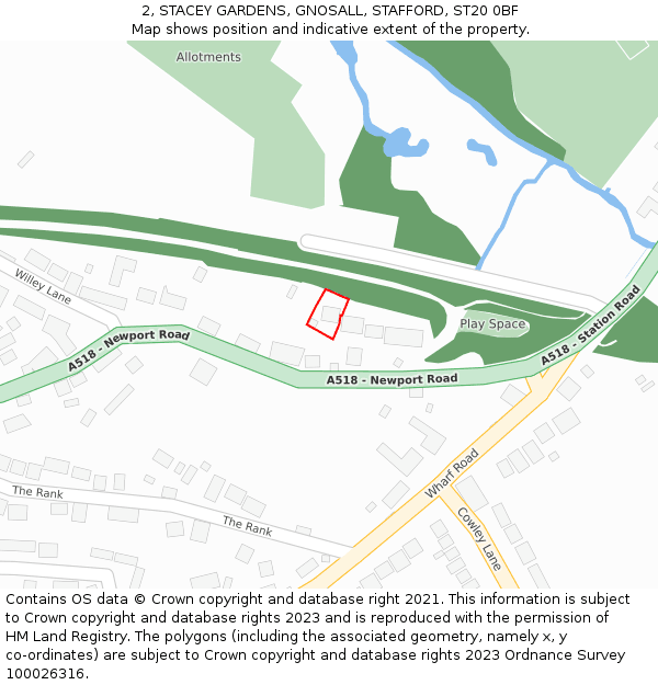 2, STACEY GARDENS, GNOSALL, STAFFORD, ST20 0BF: Location map and indicative extent of plot