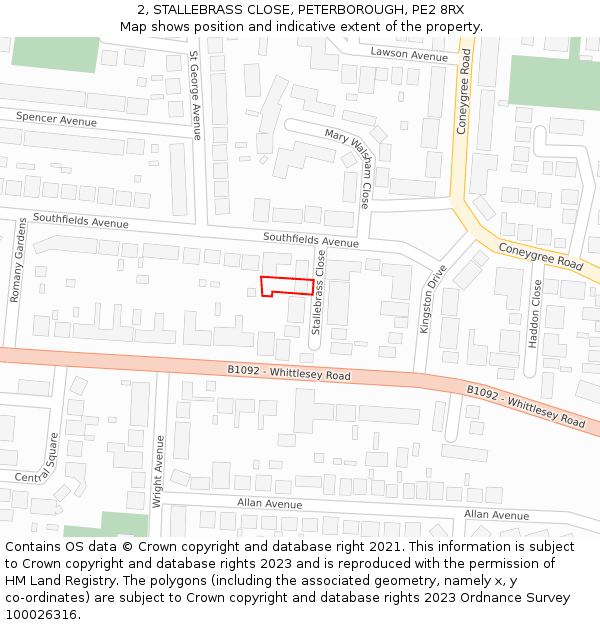 2, STALLEBRASS CLOSE, PETERBOROUGH, PE2 8RX: Location map and indicative extent of plot