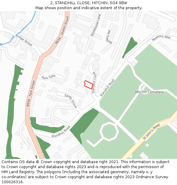 2, STANDHILL CLOSE, HITCHIN, SG4 9BW: Location map and indicative extent of plot