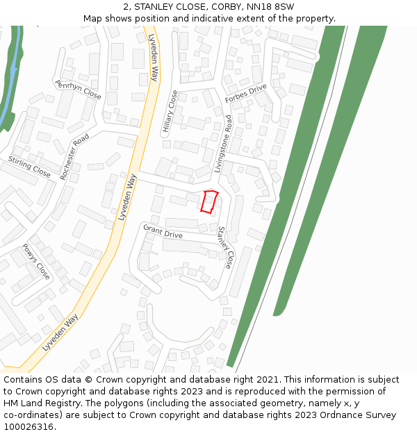 2, STANLEY CLOSE, CORBY, NN18 8SW: Location map and indicative extent of plot
