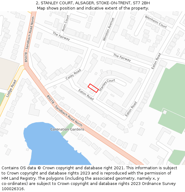 2, STANLEY COURT, ALSAGER, STOKE-ON-TRENT, ST7 2BH: Location map and indicative extent of plot