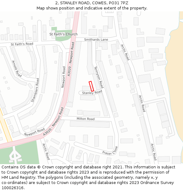 2, STANLEY ROAD, COWES, PO31 7PZ: Location map and indicative extent of plot