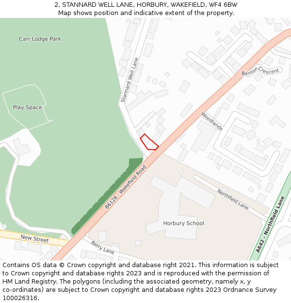 2, STANNARD WELL LANE, HORBURY, WAKEFIELD, WF4 6BW: Location map and indicative extent of plot