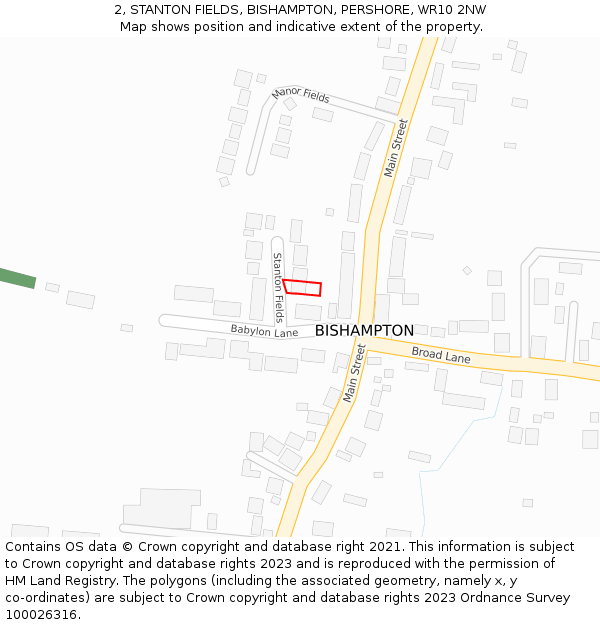 2, STANTON FIELDS, BISHAMPTON, PERSHORE, WR10 2NW: Location map and indicative extent of plot