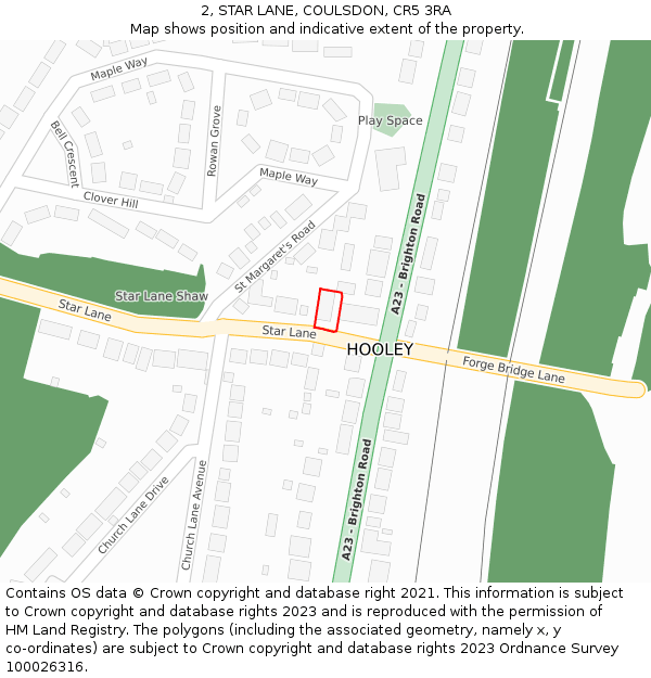 2, STAR LANE, COULSDON, CR5 3RA: Location map and indicative extent of plot