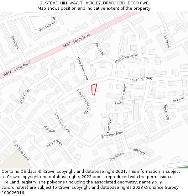 2, STEAD HILL WAY, THACKLEY, BRADFORD, BD10 8WE: Location map and indicative extent of plot