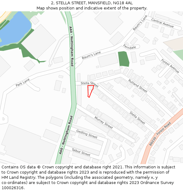 2, STELLA STREET, MANSFIELD, NG18 4AL: Location map and indicative extent of plot