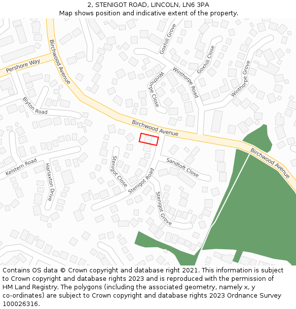 2, STENIGOT ROAD, LINCOLN, LN6 3PA: Location map and indicative extent of plot