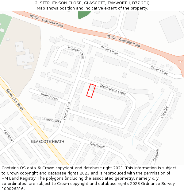 2, STEPHENSON CLOSE, GLASCOTE, TAMWORTH, B77 2DQ: Location map and indicative extent of plot