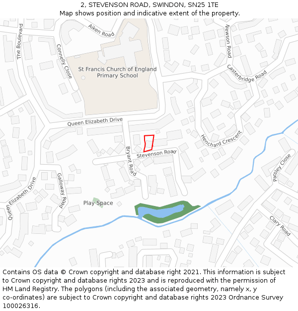 2, STEVENSON ROAD, SWINDON, SN25 1TE: Location map and indicative extent of plot