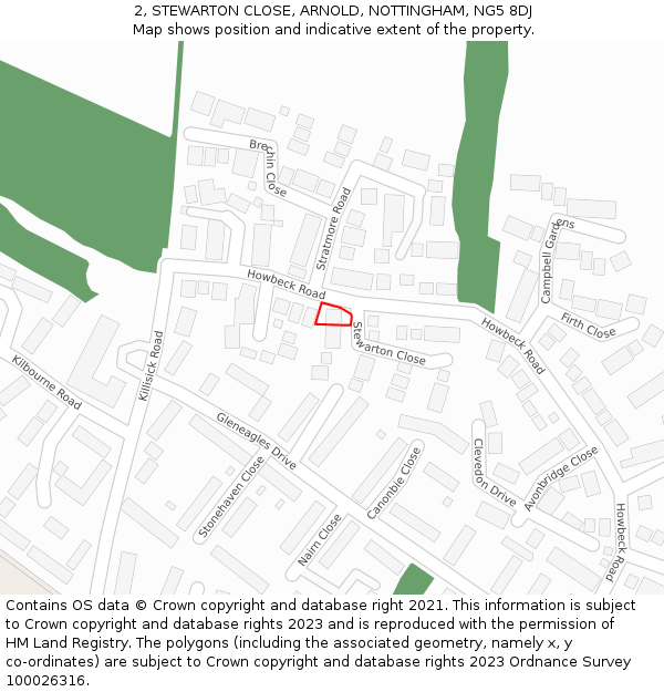 2, STEWARTON CLOSE, ARNOLD, NOTTINGHAM, NG5 8DJ: Location map and indicative extent of plot