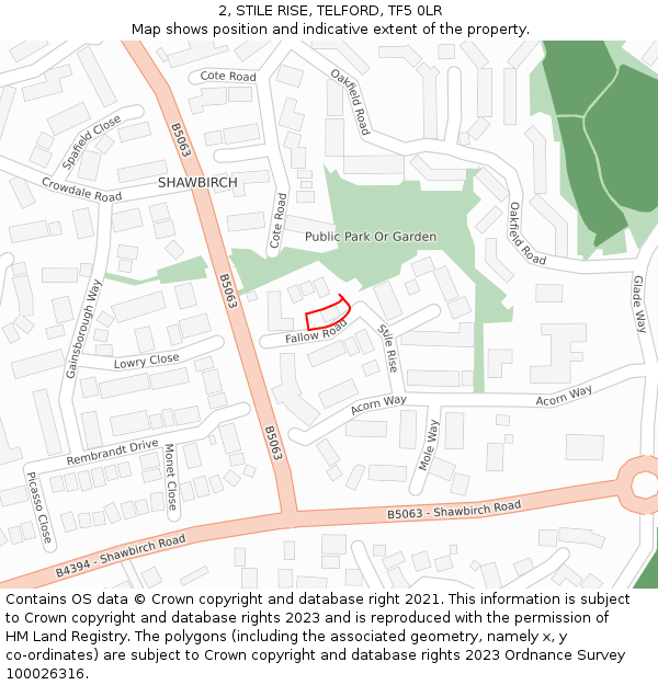2, STILE RISE, TELFORD, TF5 0LR: Location map and indicative extent of plot