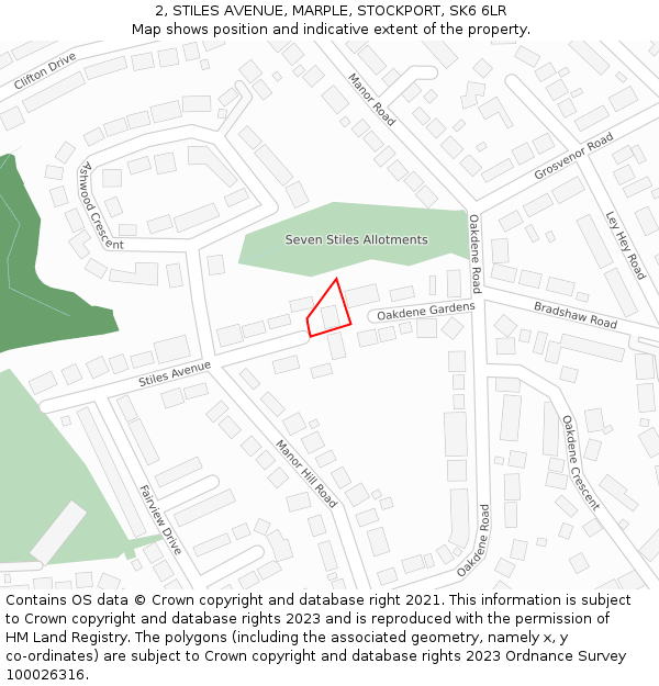 2, STILES AVENUE, MARPLE, STOCKPORT, SK6 6LR: Location map and indicative extent of plot