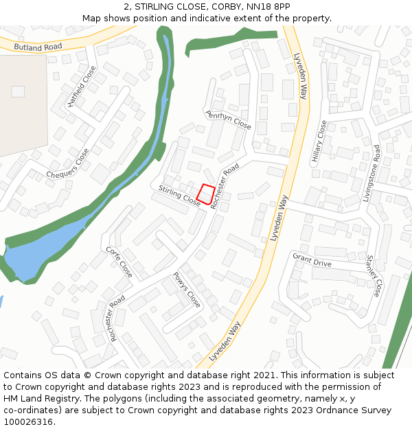 2, STIRLING CLOSE, CORBY, NN18 8PP: Location map and indicative extent of plot