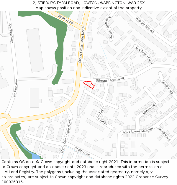 2, STIRRUPS FARM ROAD, LOWTON, WARRINGTON, WA3 2SX: Location map and indicative extent of plot