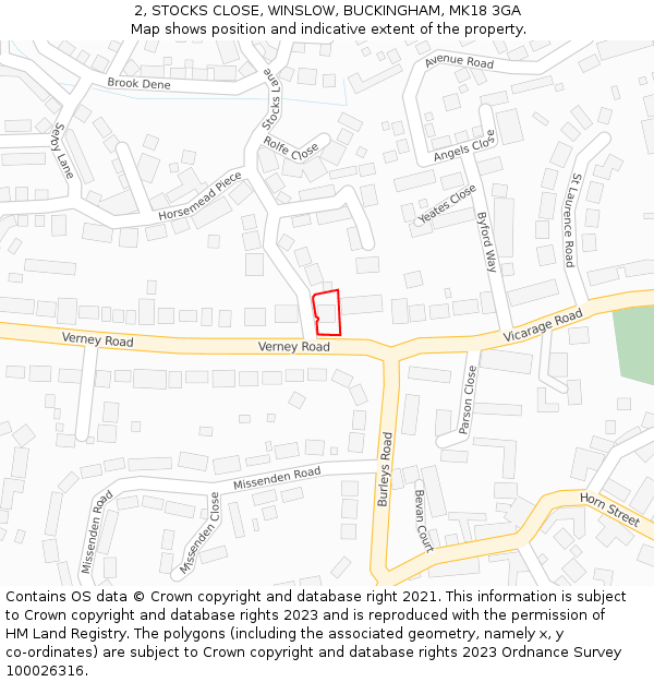 2, STOCKS CLOSE, WINSLOW, BUCKINGHAM, MK18 3GA: Location map and indicative extent of plot