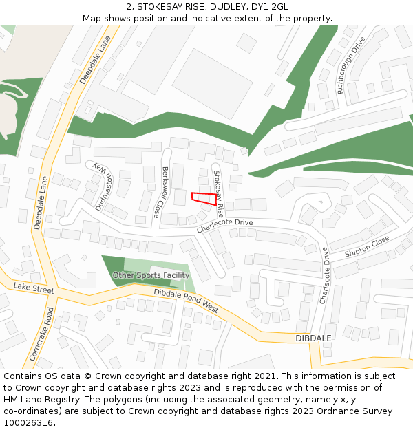 2, STOKESAY RISE, DUDLEY, DY1 2GL: Location map and indicative extent of plot