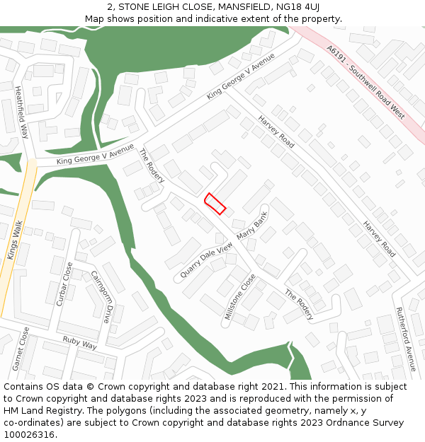 2, STONE LEIGH CLOSE, MANSFIELD, NG18 4UJ: Location map and indicative extent of plot