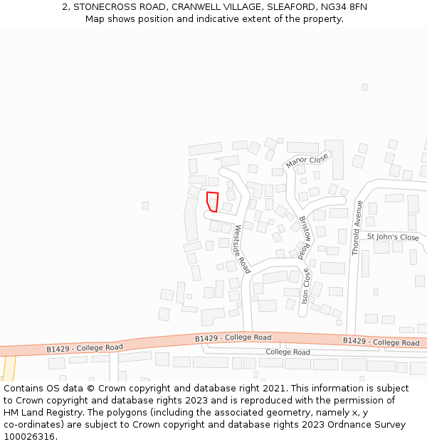 2, STONECROSS ROAD, CRANWELL VILLAGE, SLEAFORD, NG34 8FN: Location map and indicative extent of plot