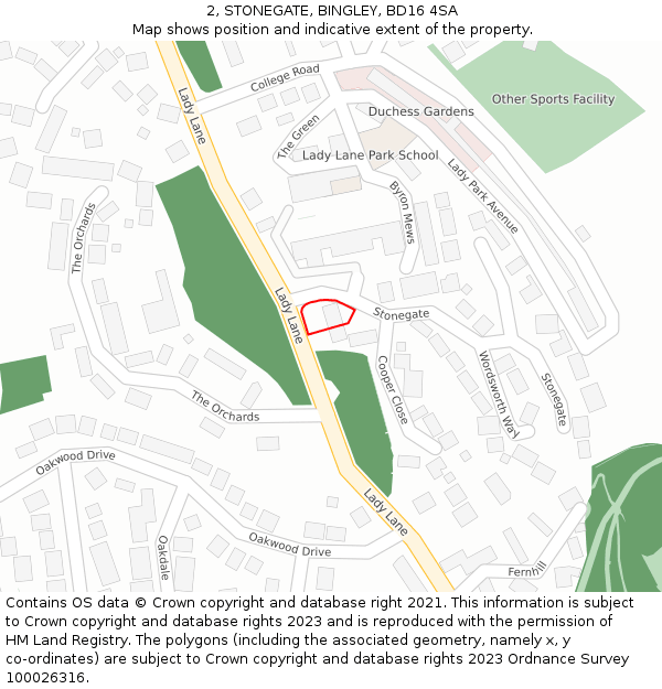 2, STONEGATE, BINGLEY, BD16 4SA: Location map and indicative extent of plot