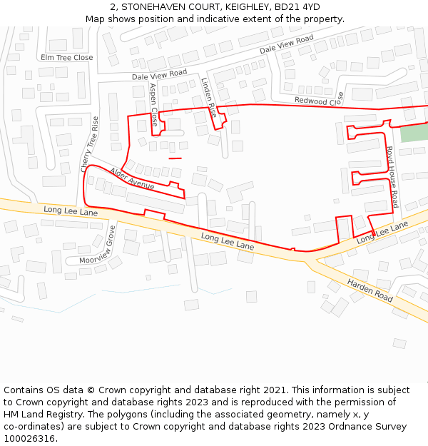 2, STONEHAVEN COURT, KEIGHLEY, BD21 4YD: Location map and indicative extent of plot