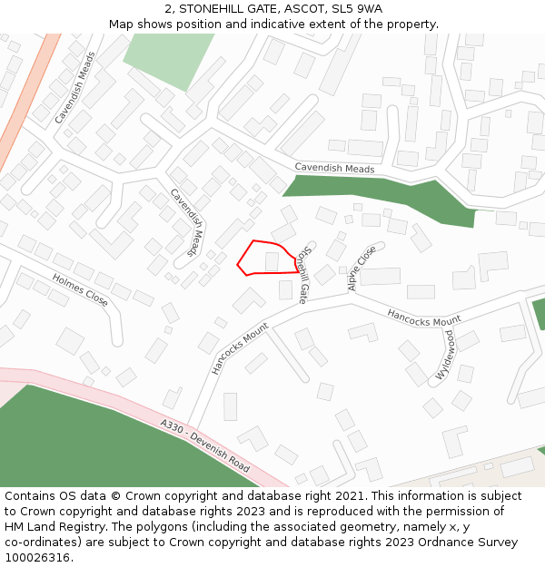 2, STONEHILL GATE, ASCOT, SL5 9WA: Location map and indicative extent of plot