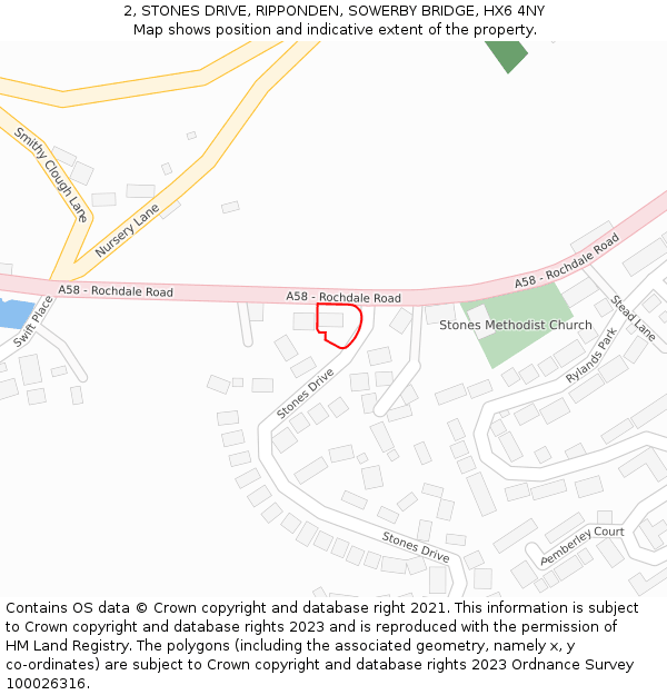 2, STONES DRIVE, RIPPONDEN, SOWERBY BRIDGE, HX6 4NY: Location map and indicative extent of plot