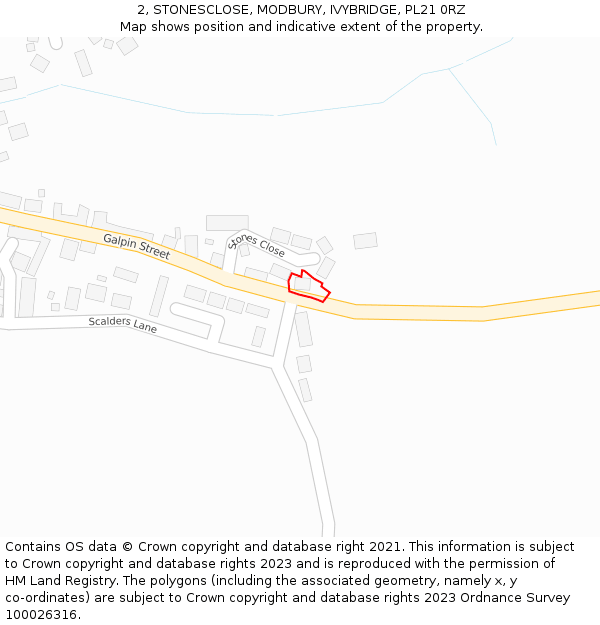 2, STONESCLOSE, MODBURY, IVYBRIDGE, PL21 0RZ: Location map and indicative extent of plot