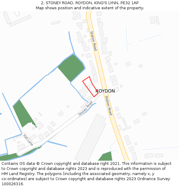 2, STONEY ROAD, ROYDON, KING'S LYNN, PE32 1AP: Location map and indicative extent of plot