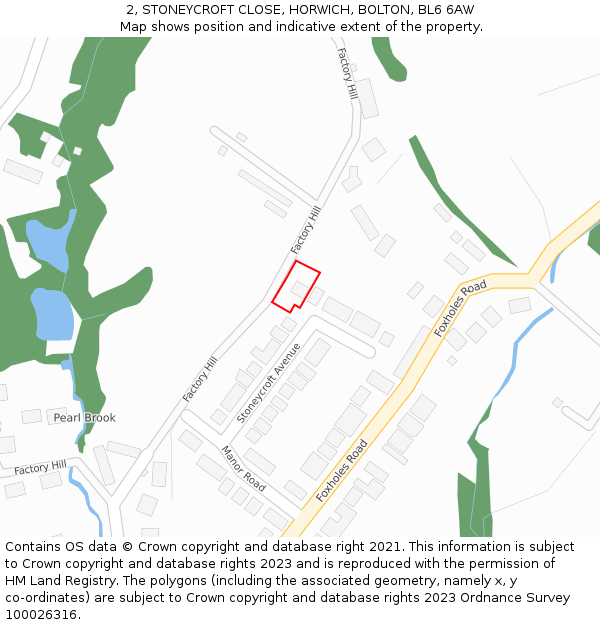 2, STONEYCROFT CLOSE, HORWICH, BOLTON, BL6 6AW: Location map and indicative extent of plot