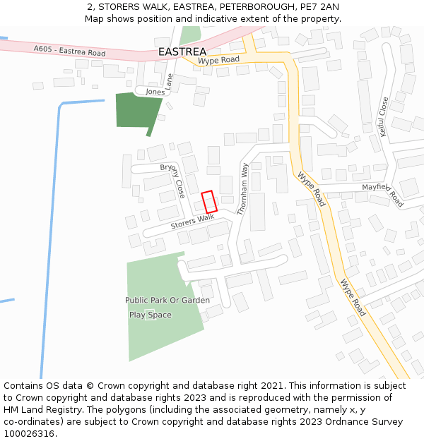 2, STORERS WALK, EASTREA, PETERBOROUGH, PE7 2AN: Location map and indicative extent of plot