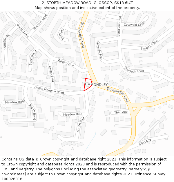 2, STORTH MEADOW ROAD, GLOSSOP, SK13 6UZ: Location map and indicative extent of plot