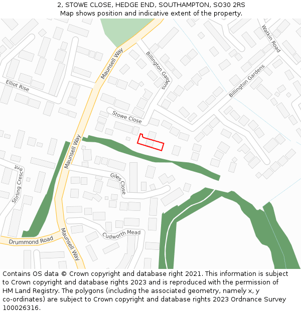 2, STOWE CLOSE, HEDGE END, SOUTHAMPTON, SO30 2RS: Location map and indicative extent of plot