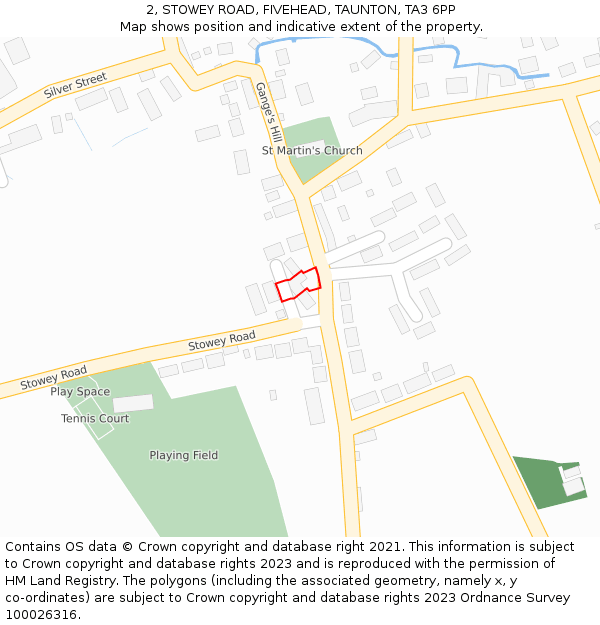 2, STOWEY ROAD, FIVEHEAD, TAUNTON, TA3 6PP: Location map and indicative extent of plot