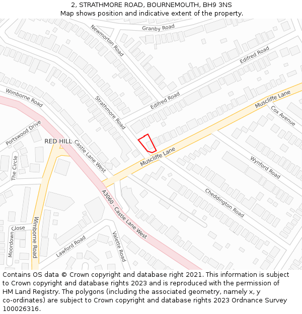 2, STRATHMORE ROAD, BOURNEMOUTH, BH9 3NS: Location map and indicative extent of plot