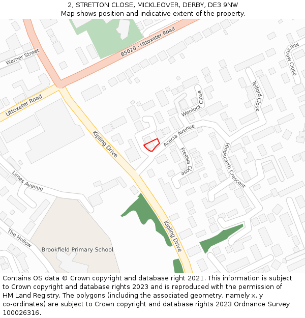 2, STRETTON CLOSE, MICKLEOVER, DERBY, DE3 9NW: Location map and indicative extent of plot