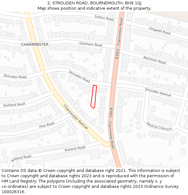 2, STROUDEN ROAD, BOURNEMOUTH, BH9 1QJ: Location map and indicative extent of plot