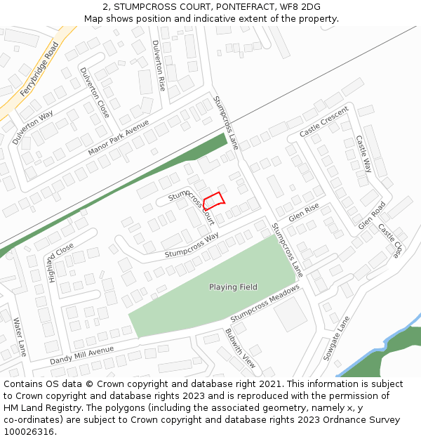 2, STUMPCROSS COURT, PONTEFRACT, WF8 2DG: Location map and indicative extent of plot