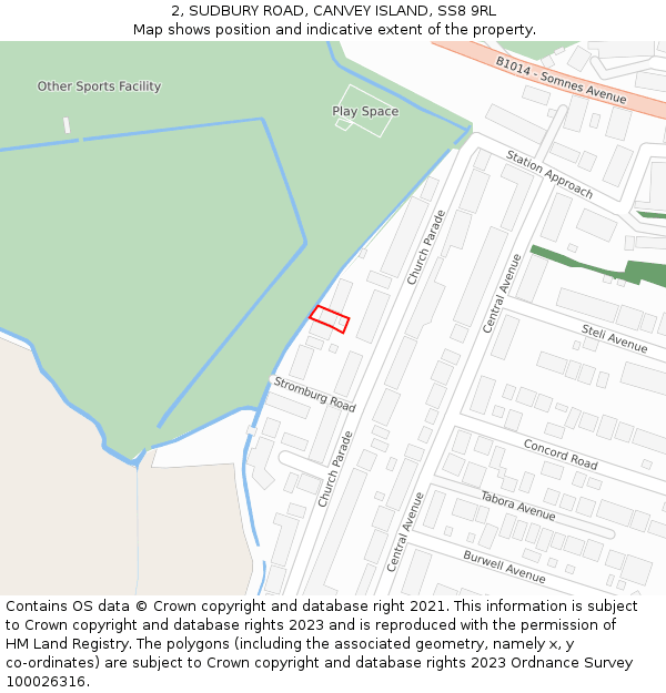 2, SUDBURY ROAD, CANVEY ISLAND, SS8 9RL: Location map and indicative extent of plot