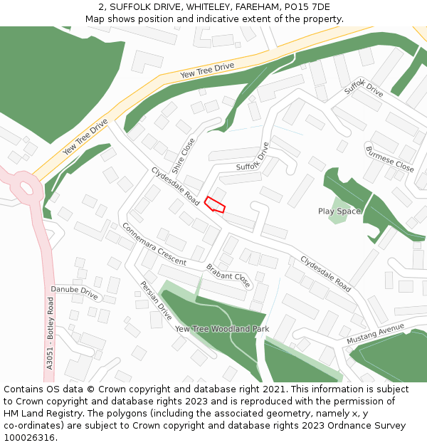 2, SUFFOLK DRIVE, WHITELEY, FAREHAM, PO15 7DE: Location map and indicative extent of plot