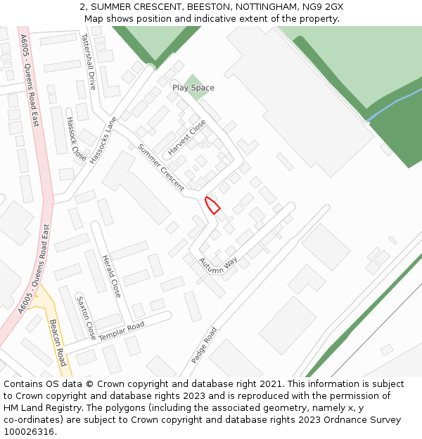 2, SUMMER CRESCENT, BEESTON, NOTTINGHAM, NG9 2GX: Location map and indicative extent of plot