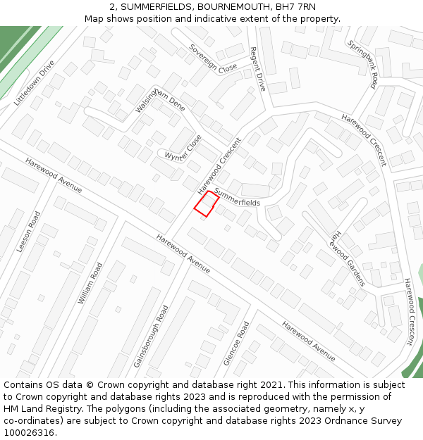 2, SUMMERFIELDS, BOURNEMOUTH, BH7 7RN: Location map and indicative extent of plot