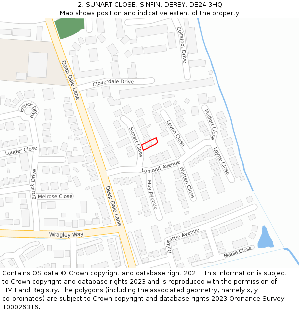 2, SUNART CLOSE, SINFIN, DERBY, DE24 3HQ: Location map and indicative extent of plot