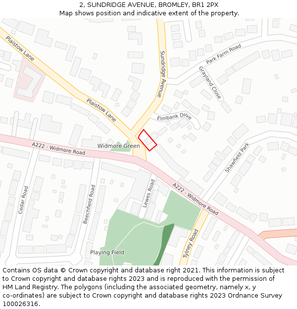 2, SUNDRIDGE AVENUE, BROMLEY, BR1 2PX: Location map and indicative extent of plot
