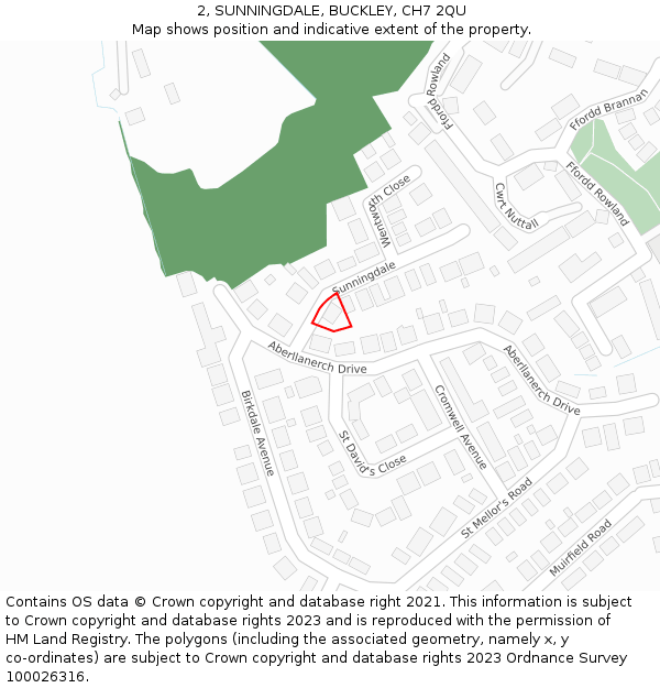 2, SUNNINGDALE, BUCKLEY, CH7 2QU: Location map and indicative extent of plot