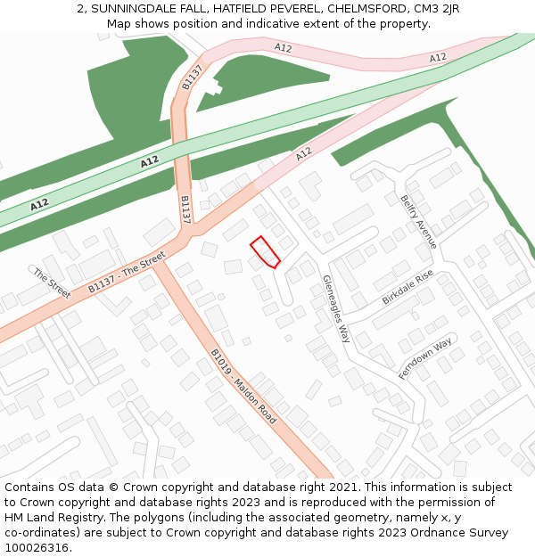 2, SUNNINGDALE FALL, HATFIELD PEVEREL, CHELMSFORD, CM3 2JR: Location map and indicative extent of plot